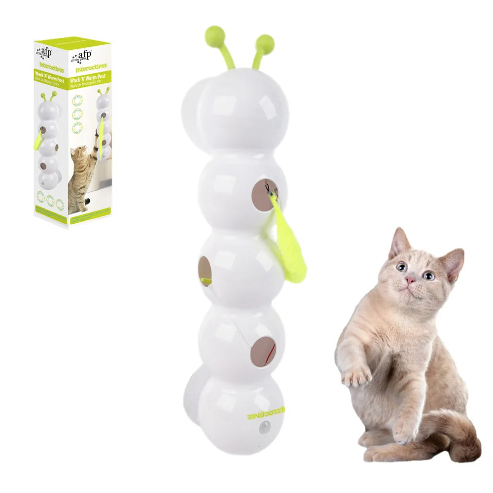 Caterpillar Interactive Cat Toy Motion Activated Wack A Worm Post Toy Rechargeable Automatic Teasing Cat Toy with Tail for Cats