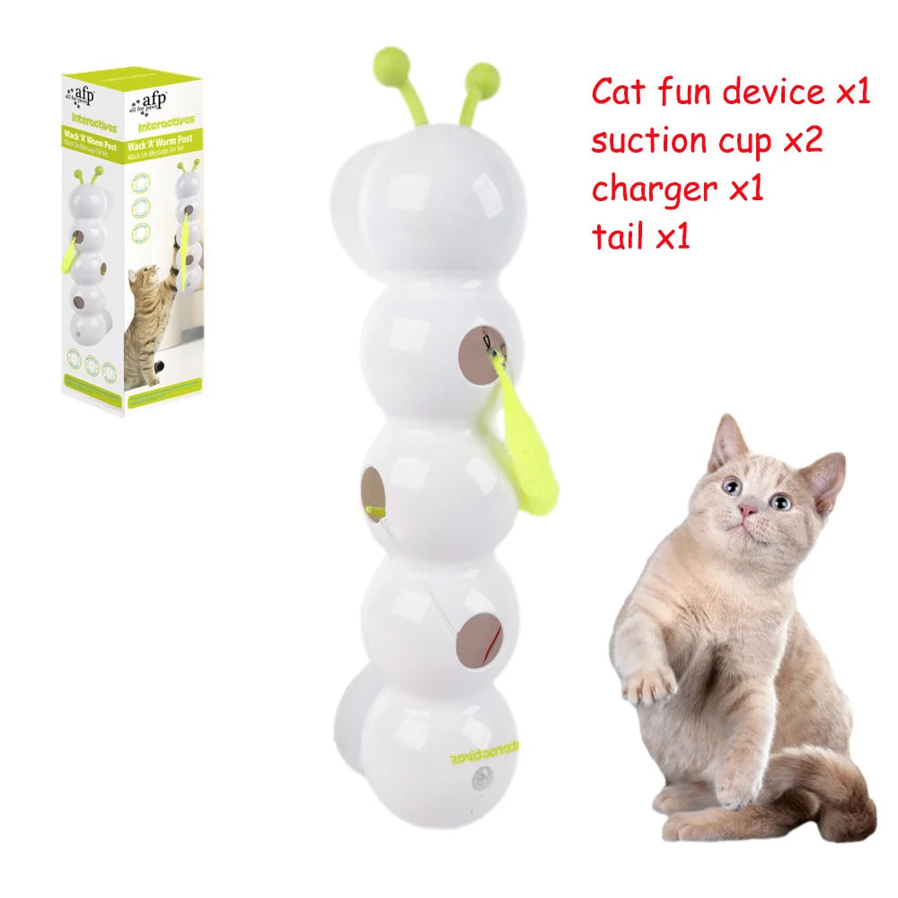 Caterpillar Interactive Cat Toy Motion Activated Wack A Worm Post Toy Rechargeable Automatic Teasing Cat Toy with Tail for Cats